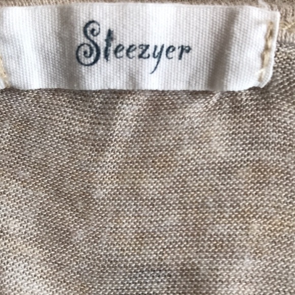 Steezyer semi-sheer cream Boho-style top with lace insets, raw hem, size S - Picture 6 of 7